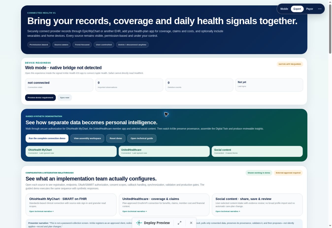 InXite IHX Connect Data Sources screen